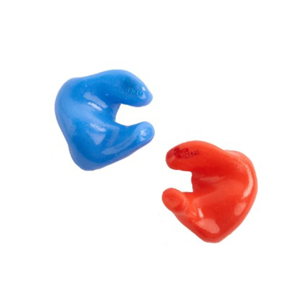 Blue and red swim plugs